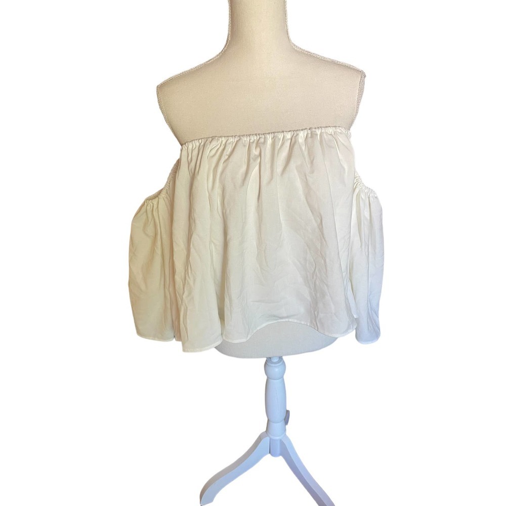NWT Storets Womens Off Shoulder Strapless Half Sleeve Shirred Top Size S/M Cream
